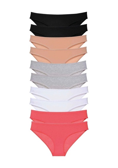 10 Adet Süper Eko Set Likralı Kadın Slip Külot Siyah Ten Gri Beyaz Fuşya Çok Renkli