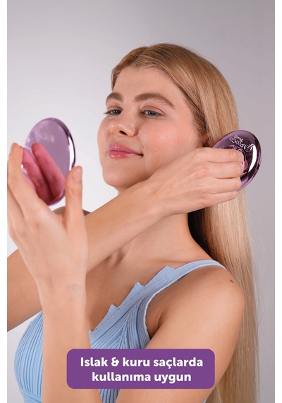 Premium Shinybrush Saç Fırçası - Kendini Temizleyen, Aynalı, Çanta Boy - Compact Detangling To Go Mor