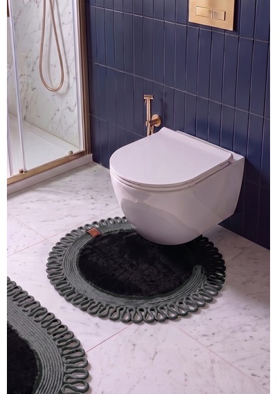 Banyo Paspası Takımı 60x100+60x60 Cm Dış Trikot Siyah & Antrasit Gri