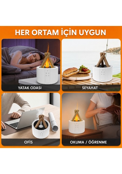 Kamp Ateşi Humidifier 250 Ml Ultrasonik Hava Nemlendirici Buhar Makinesi Ve Aroma Difüzörü Beyaz