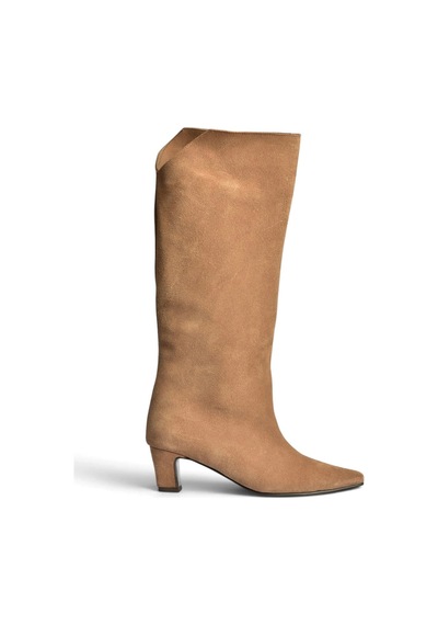 Fox Shoes Z654280161 Vizon Hakiki Deri Süet Kalın Topuklu Kadın Çizme
