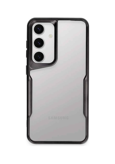 Samsung Galaxy S24 & S25 Uyumlu Kılıf Metal Çerçeve Görünümlü Kırılmaz Boyi Kapak Siyah