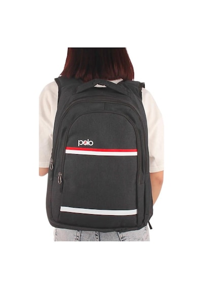 Temel My Polo Sırt Çantası Kırmızı Beyaz Çizgili Füme 8860 Füme