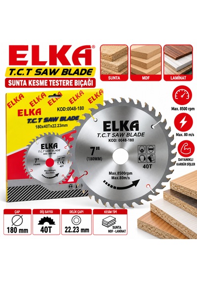 Elka Elmas Suna Kesme Testeresi 180 X 40 T X22.23 Mm Daire Testere 8500 Rpm Kod:0048-180