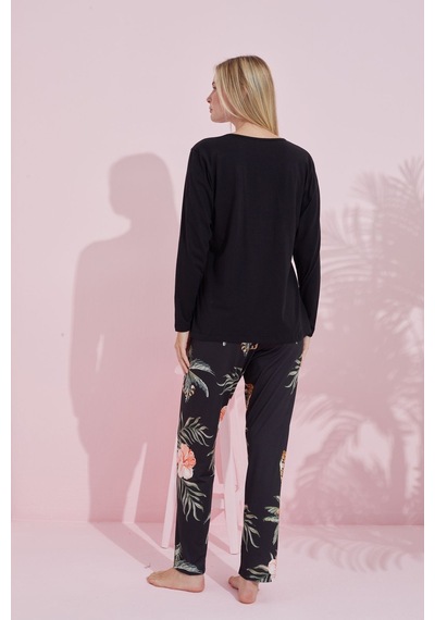 Siyah İnci Pamuklu Örme Pijama Takım 24240176 Siyah