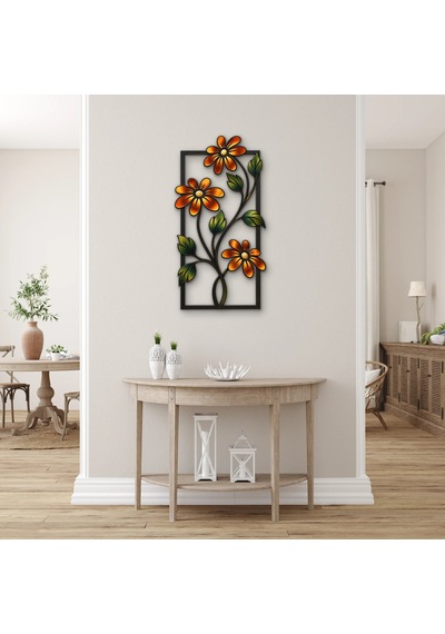 Bakır Çiçekli Çerçeve - Metal Tablo - Dec0181 34 X 65 Cm Çok Renkli