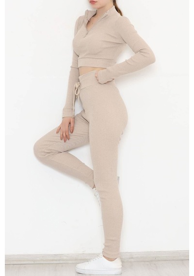 Mokashopin - Fermuarlı Crop Takım Bej - 12130.1748. 001