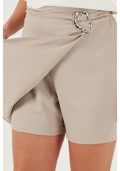 Lela Taşlı Regular Fit Broş Detaylı Ceket-Şort Etek Bayan Takım 6839618 Taş