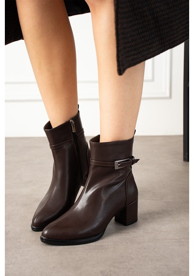Dabab Shoes Astraya Kadın Tokalı Topuklu Kısa Konç Şık Kışlık Bot Bootie Kahverengi