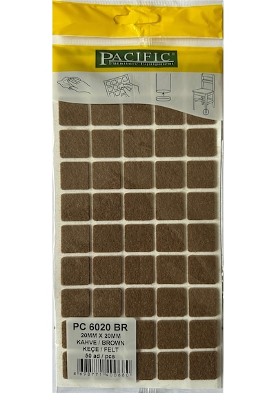 Pacific Yapışkanlı Mobilya Masa Sandalye Altı Zemin Ayak Koruyucu Kaydırmaz Keçe 20x20 Mm - 50 Adet Kahverengi