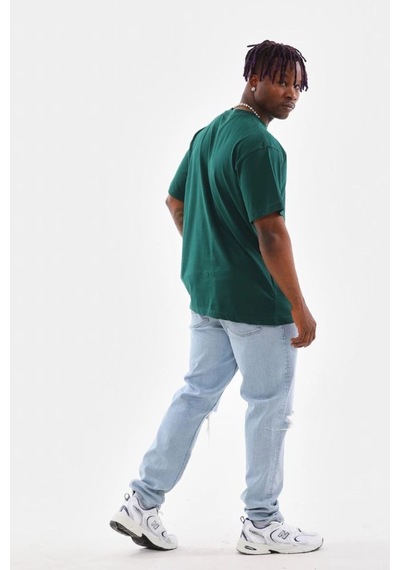 Erkek Düz Yazlık Kısa Kol Tişort Bisiklet Yaka Oversize T-shirt - Koyu Yeşil