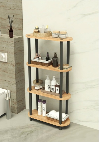 Soft 4 Katlı Banyo Düzenleyici Çok Raflı Banyo Organizeri Çok Amaçlı Banyo Düzenleyici - Meşe Meşe