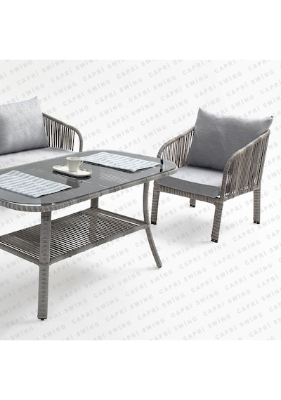 Capri Swing Artemis Üçlü Rattan Balkon Bahçe Takımı Gri