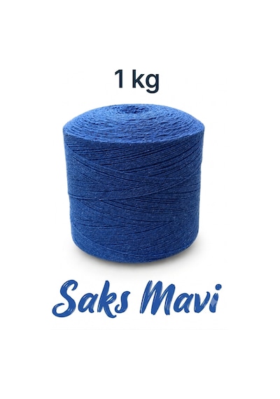 1 Kg Pamuklu El Örgü İpi Runner İpi- Amigurumi Koton İp Punch İpi Motif Saks Mavi Renk
