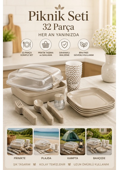 Emilahome Lovely Piknik Seti Bej 6 Lı Set - 867606603