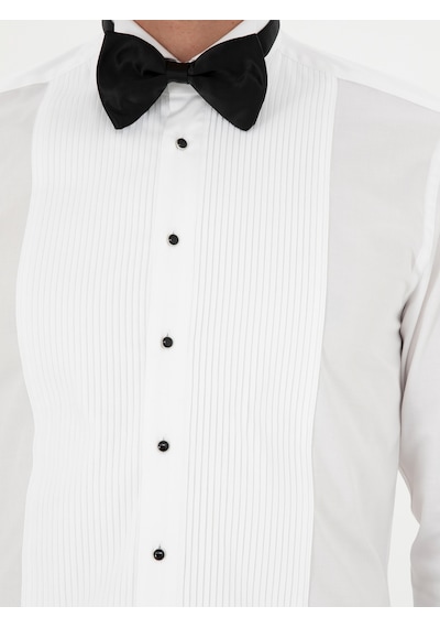 Cacharel Beyaz Slim Fit Manşetli Pamuk Karışımlı Smokin Gömlek