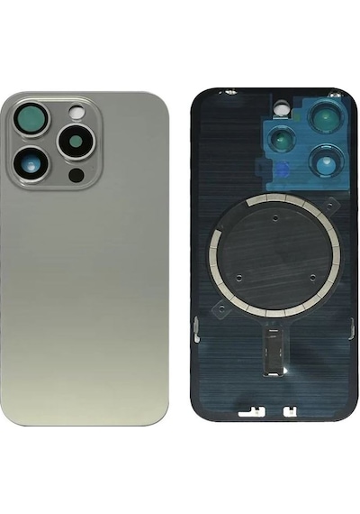 Apple Uyumlu iPhone 15 Pro Titanyum Gri Full Nfc Ve Demirli Arka Kapak Batarya Kapağı Pil Kapağı Gri
