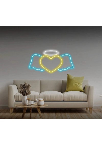 Kalpli Kanat Şekilli Neon Tabela Sarı