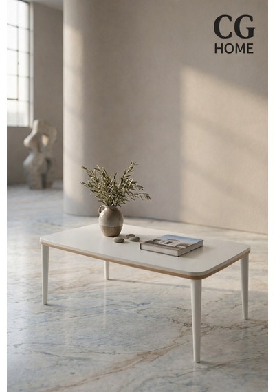 Ant Home Sahra Lüks Modern Lake Boya Orta Sehpa, Salon Sehpası, Gold Detaylı Ekru