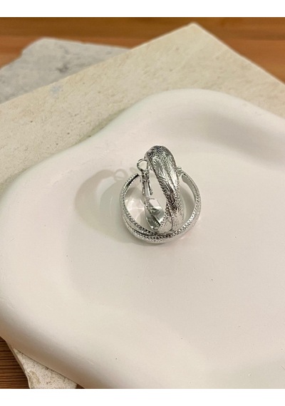 İki Sıra Desenli Halka Silver Küpe Çok Renkli