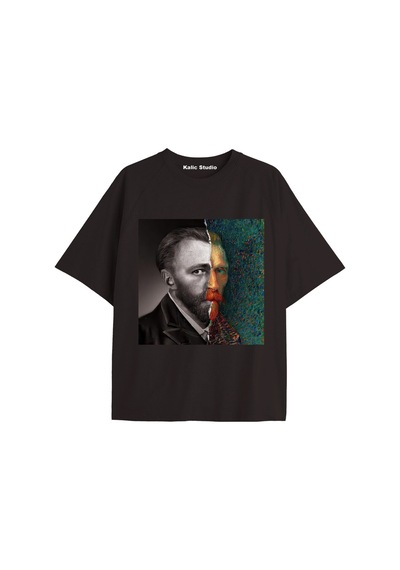 Kalic Studio Unisex Van Gogh Baskılı Oversize Tshirt Siyah-39