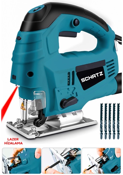 Schatz 800 W Lazerli Devir Ayarlı Dekupaj Testere Makinesi Mavi + 5 Adet Testere Ucu