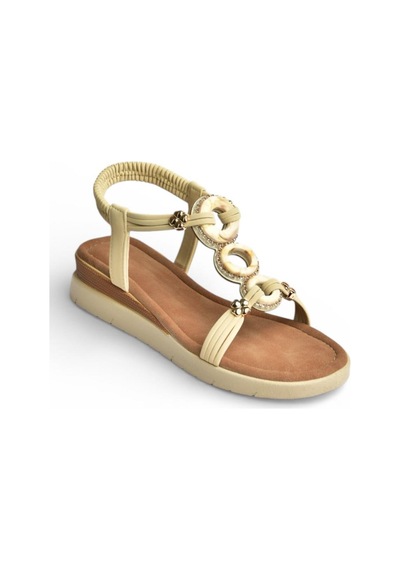 Fox Shoes Y274800909 Bej Düz Tabanlı Halka Detaylı Kadın Sandalet Bej