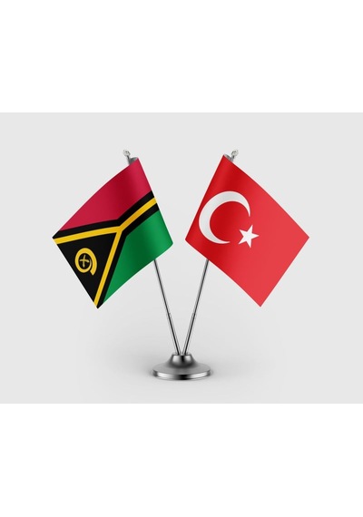 Vanuatu Ve Türk Bayrağı İkili Saten Masa Bayrağı Takımı Diğer