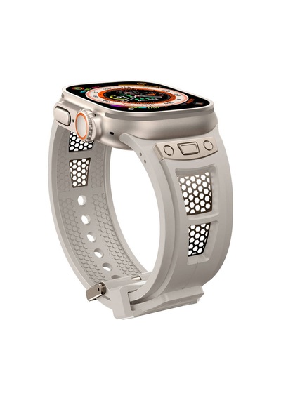 Apple Watch Ultra 49mm Krd-117 Hava Alabilen Delikli Metal Desenli Silikon Kordon-tit Uyumlu