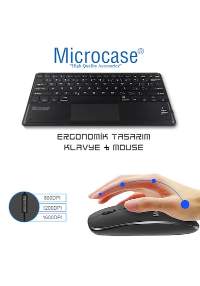 Microcase Tcl Nxtpaper 14 İnch Tablet İçin Tablet Bluetooth Touchpad Klavye 28 Cm Tr Sticker + Mouse + Stand - Al2757 Tablet Tutucu