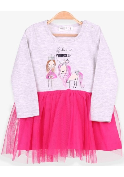 Breeze Kız Çocuk Uzun Kollu Elbise Unicorn 1.5-5 Yaş, Açık Gri Melanj-açık Gri Melanj Açık Gri Melanj