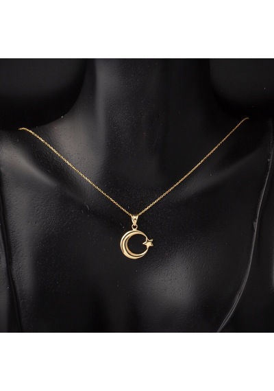 Ay Yıldızlı 14 Ayar Taşsız Altın Kolye KUEGS14K20693