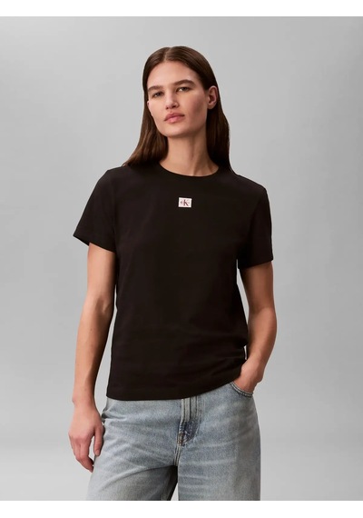 Calvin Klein Ss Woven Label Class, Ub1 Siyah Kadın T-shirt