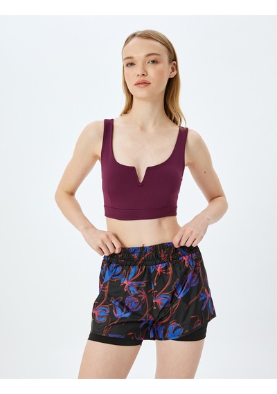 Koton V Yaka Kaplı Slim Fit Kolsuz Sporcu Sütyeni Bordo 5wak30062nk Bordo