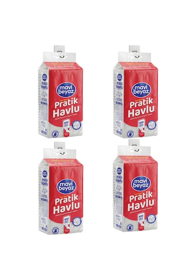 Mavi Beyaz Pratik Havlu 500 Yaprak - Yeni Nesil Çok Amaçlı Kağıt Havlu Asma Aparatı Hediyeli - 4 Adet