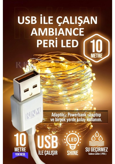 Tr Peri Led Işık 10 Metre Gün Işığı Usb Ile Çalışan Çok Amaçlı Dekoratif Aydınlatma Diğer