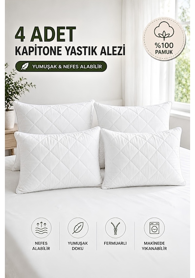 Formeya Pamukkale Alez Kapitone Yastık Koruyucu 4'lü  %100 Pamuk 50X70