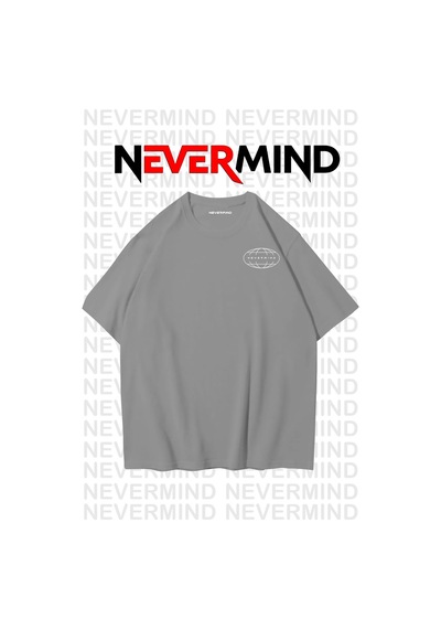 Nevermind Oversize Unisex Tişört Grafik Baskılı, Rahat Kalıp Antrasit