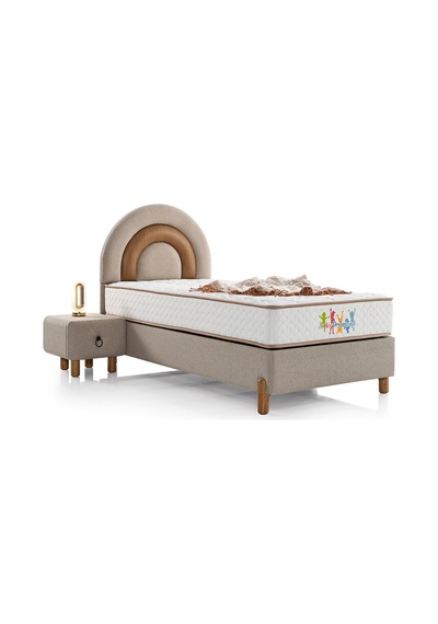 Junior Bedding 100x200 Tek Kişilik Yatak, Baza, Baza Başlık Seti Ortopedik Yataklı Sandıklı Baza 3 Lü Set Bej 100 x 200