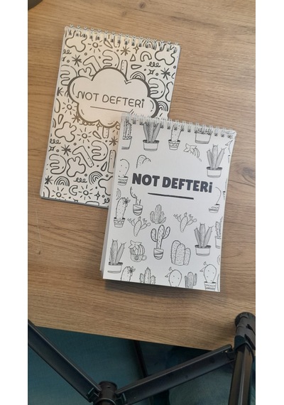 A5 Not Defteri Siyah Beyaz Kaktüslü Kapak Çizgisiz Defter 50 Yaprak 2'li Set Çok Renkli