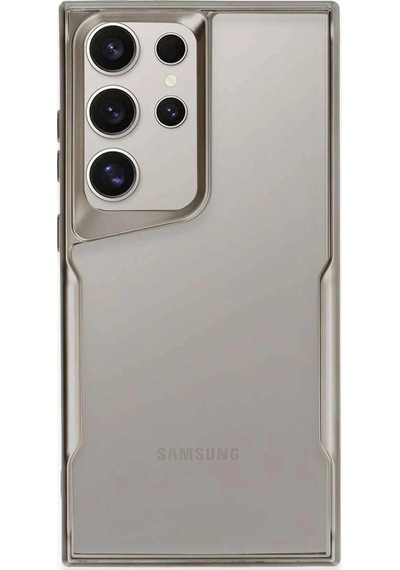 Samsung Galaxy Uyumlu  S25 Ultra Kılıf Metal Çerçeve Görünümlü Kırılmaz Boyi Kapak Titanyum-Gri