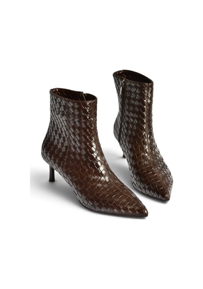 Fox Shoes Z676588909 Kahverengi Örgü Detaylı Kitten Topuklu Bilek Boy Kadın Bot
