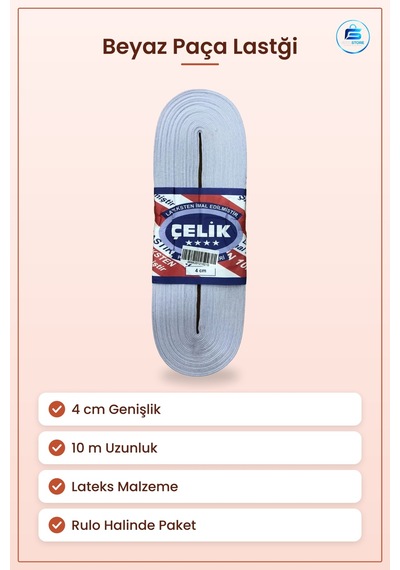 Beyaz Paça Lastiği 10 M 4 Cm Lateks Dekoratif Şerit Dikiş Terzili