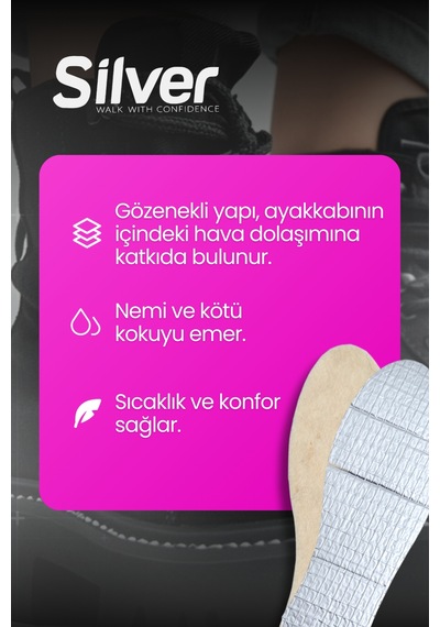 Silver Isı Koruyucu Keçe Ayakkabı Tabanlığı - Naturel Kışlık Taban 35-45