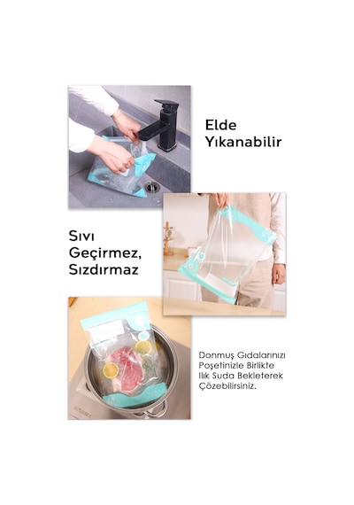11 Parça Vakumlu Gıda Saklama Torbası Seti - Vakum Pompalı Kilitli Hava Almaz Vakumlu Poşet Şeffaf