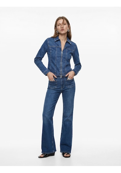 Koton Slim Fit Uzun Kollu Klasik Yaka Fermuarlı Denim Ceket Orta İndigo 6sal50014md