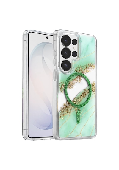 Onegif Samsung Galaxy Uyumlu S26 Ultra Lotus Simli Magsafe Kapak - Yeşil -