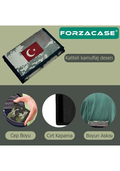 Forzacase 4 Göz İç Fermuarlı Boyun Asmalı Asker Cüzdanı - Fc616 Siyah - Yeşil - Kırmızı