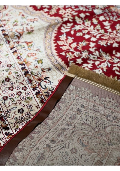 Asaryün Halı Ipek H3528 Bordo İpeksi Geleneksel Renkli Göbekli Klasik Desen Salon Halısı Modern Renkli