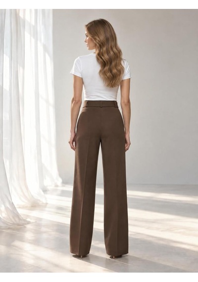 Nealirsanall.com Yüksek Bel Kemerli Wide Leg Palazzo Kumaş Pantolon Siyah